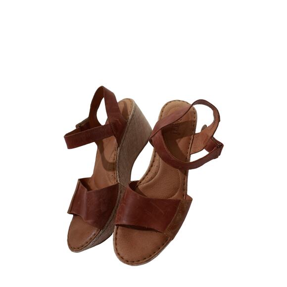 BORN NECTAR‎ RUST NATURAL LEATHER WEDGE SANDALS US 9M EUR 40 - Picture 1 of 8